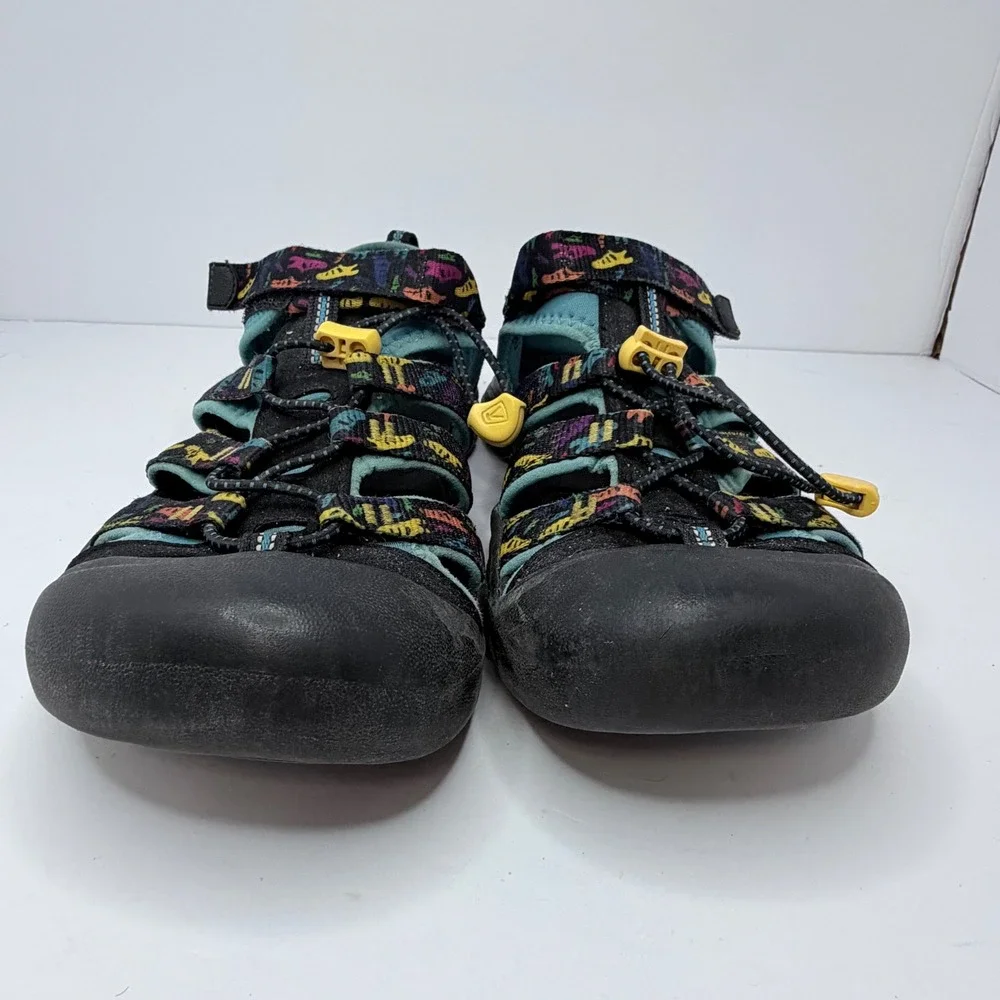 Keen Newport H2 Kids Sandals Black Teal‎ Fish Print 1027391 Size 7 Big Kid